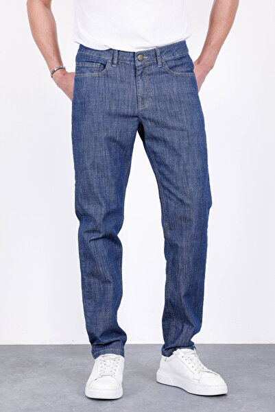 HLT JEANS Erkek Yazlık Koyu Mavi İnce Kumaş Regular Fit Boru Paça Esnek Likra...