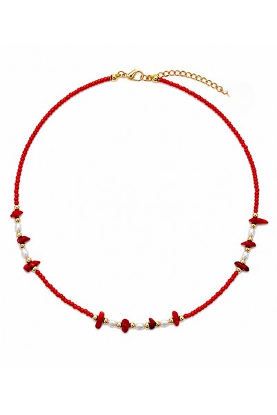 Zundesilver Red Beaded Red Natural Stone Necklace with Metal Accessories