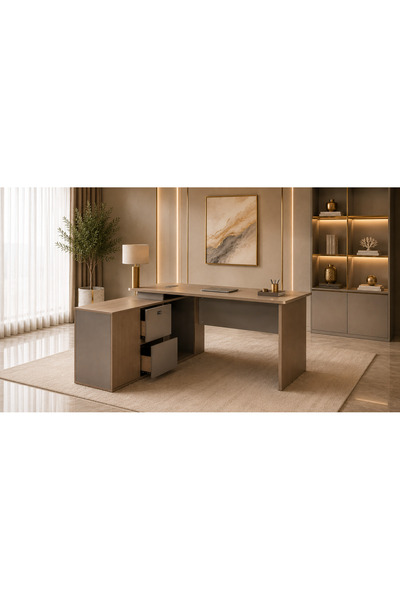 Mobila Birou Orient Birou Office cu Extensie în Formă de L 140x120 cm, Bej 31...
