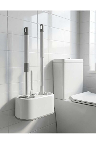 3ü1 Arada Wc Klozet Fırça Seti - Ekstra Sağlam Alüminyum Sap - 3 Ayrı Fırça - Hazneli - ElçiHome