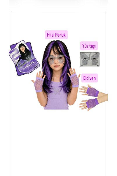 bemora kids manifest hilal aksesuar seti manifest hilal peruk mor-siyah saç +...