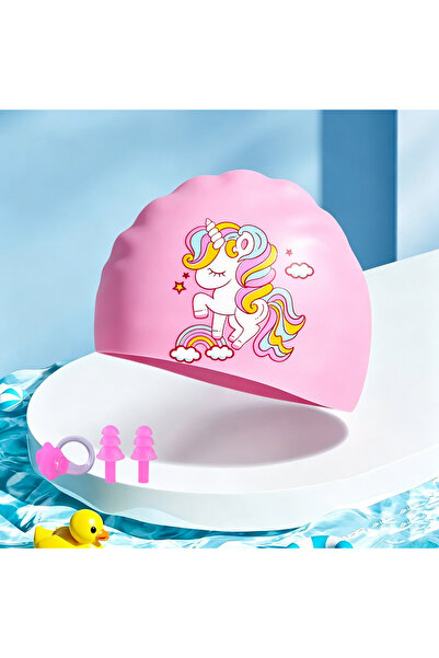 choice2 Pink Kids Swimming Cap Cute Cartoon Elastic Silicone Boys and Girls S...