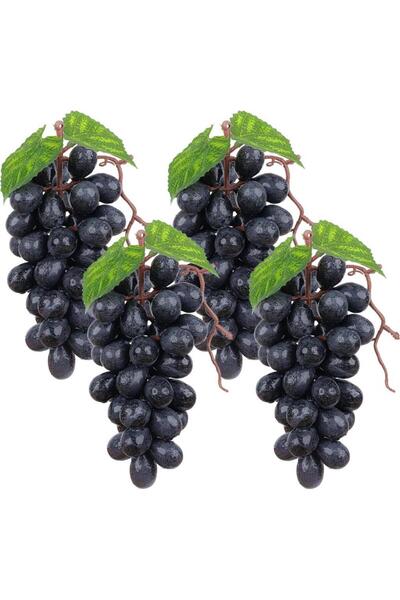 Nettenevime 4lü Set Yapay Meyve Siyah Üzüm Süs Dekoratif Meyve 15CM