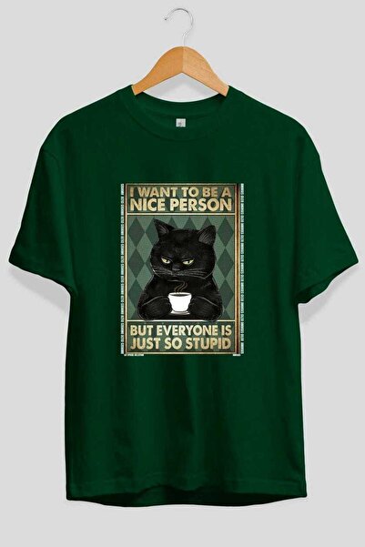 Ankhises T-shirt  "For the Love of Cats " με πράσινο σχέδιο γάτας στο μπροστι...