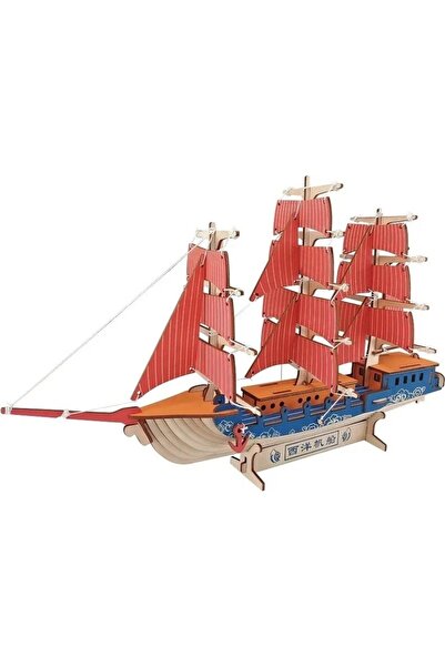 sallma Puzzle 3D din lemn nava cu panze rosii, 77 piese, joc educativ pentru ...