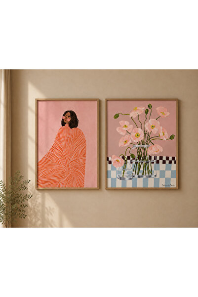 Boho wellness studio Soft Bloom Ahşap Çerçeveli Dekoratif Poster Seti – Kadın...