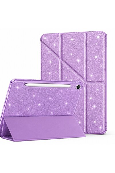 UnDePlus Samsung Galaxy Tab S10 FE+ Plus 13.1inç Kılıf Simli Kalem Bölmeli Tr...