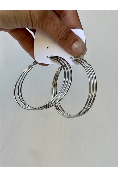 Gözde Tasarım Butik Women's Silver Color 6 cm Large Hoop Steel Earrings
