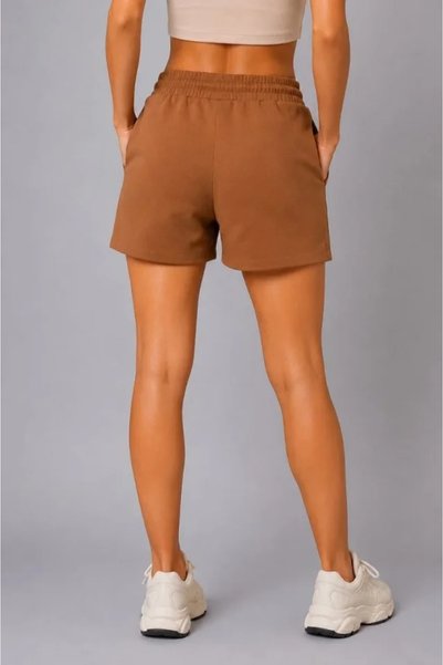 Generic Brand Woven Fabric Pocketed Lace-Up Regular Fit Summer Shorts - Brown