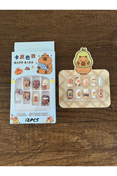 gülümse gel Kız Çocuk Takma Tırnak 2 Paket Kız Çocuk Tırnak Kapibara Figür Ca...