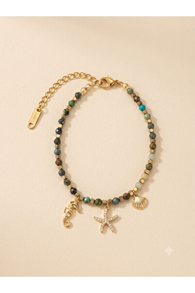 Zihintaşı Atölyesi Chrysocolla Natural Stone Bracelet with Stainless Steel De...