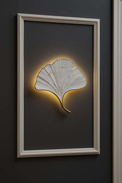 ASZEN dekor Beyaz Gold Detaylı Ginko Yaprağı Elektrikli LED Duvar Apliği – 35...