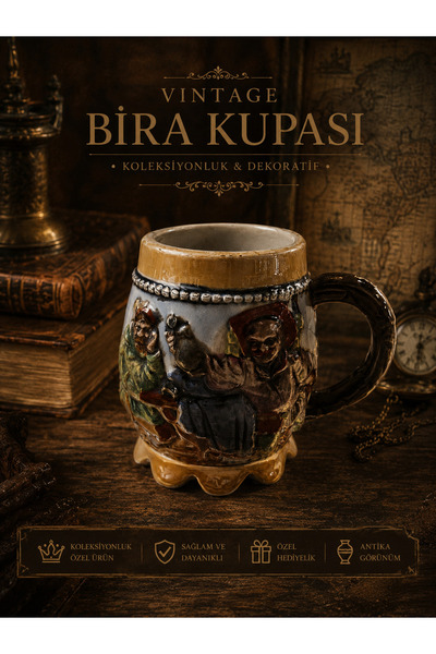EVVEL ZAMAN ANTİK VINTAGE SERAMİK BİRA KUPASI – KABARTMALI KOLEKSİYONLUK ANTİ...