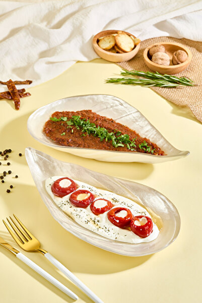 Lora Bianca İnci Beyaz İstiridye Cam Meze Servis Tabağı - 2 Adet