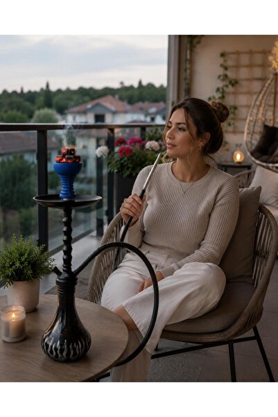 Hd Marketim Premium Siyah Nargile Takımı 75 CM Cam Şişeli Lüleli Modern Tasar...