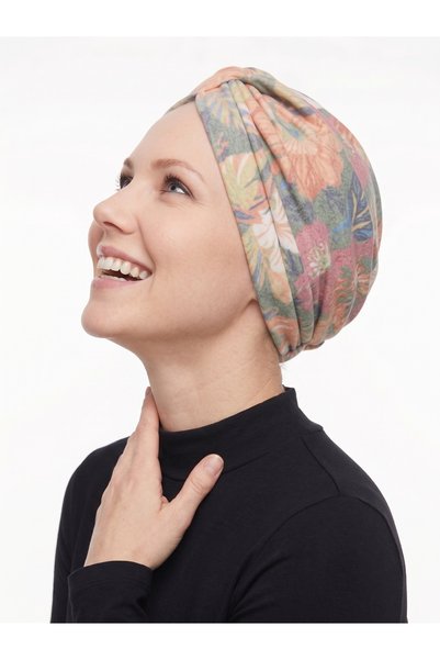 elysianfidan Patterned Crossed Combed Cotton Floral Patterned Ready-Made Turban Hijab Pool Cap Suitable for Medical Use