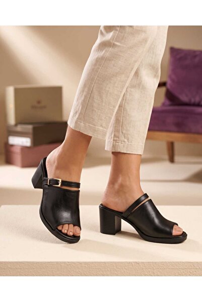 LEYDİ SHOES Kcl-05 Leather Women's Slippers