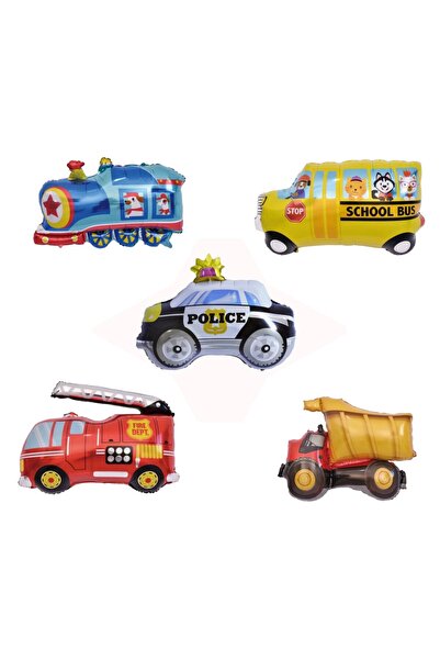 genaja Set 5 Baloane din Folie Metalizată, Figurine Vehicule și Mijloace de T...