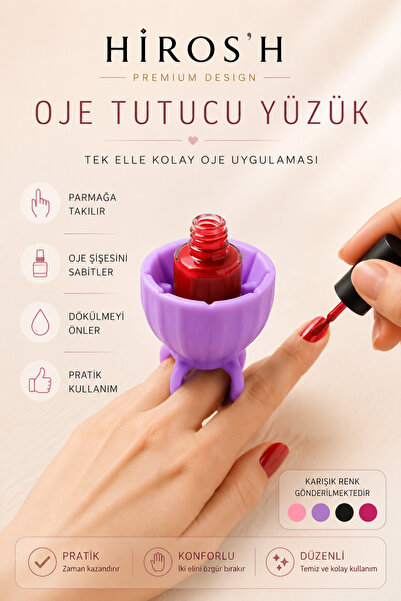 HİROS'H Slikon Oje Sürme Aparatı Oje Tutucu Yüzük ve 2 Adet Oje