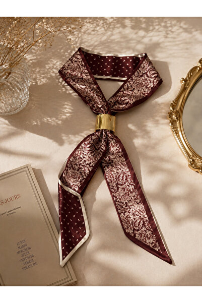 CYB STUDİO Double-Sided Burgundy Patterned Women's Scarf with Scarf Buckle