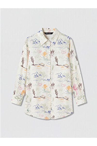 LC Waikiki New Season Ecru Patterned Oversize Women's Shirt Tunic