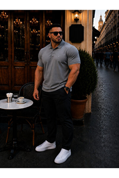 Maccali Men's Large Size Imported Textured Premium Fabric Basic Gray Polo Col...