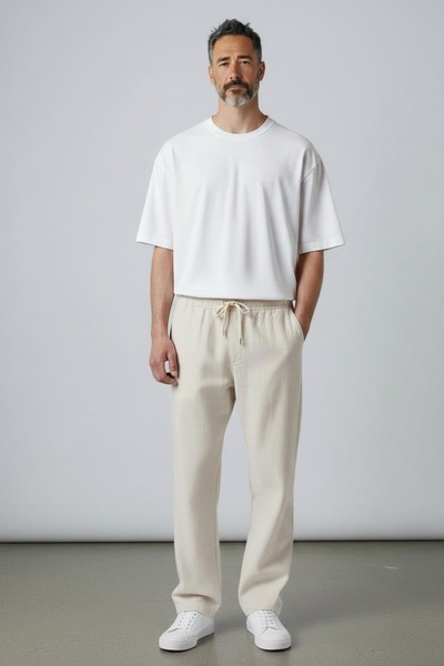 oraystore Pantaloni confortabili pentru bărbați cu aspect de in