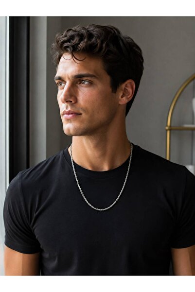 SHINELUC Men's Silver Color Thick Twisted Chain Necklace
