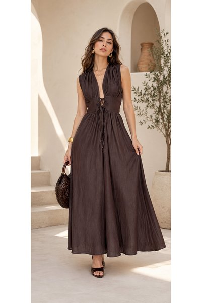 MODA Defne Women's Dress V-Neck Sleeveless Wrap Skirt