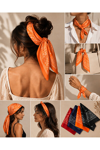 Green İpek Kumaş Otantik Desenli 55x55 Çok Amaçlı Bandana Fular