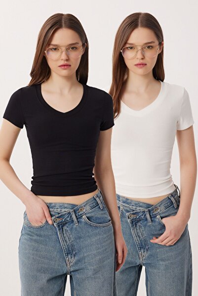 Hiccup Tricou ISTANBUL Basic cu decolteu în V din amestec de bumbac