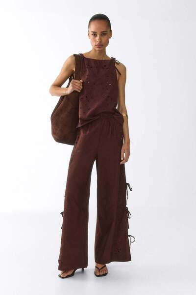 H&M Broderie anglaise tie-detail trousers