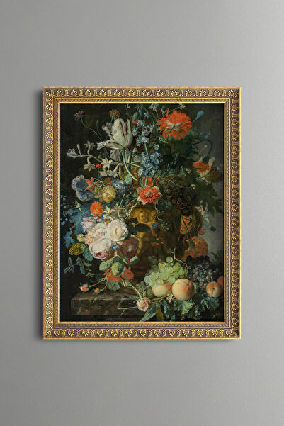 epiqart Fruit and Flower Still Life - Vintage Patterned Frame - Slim Model
