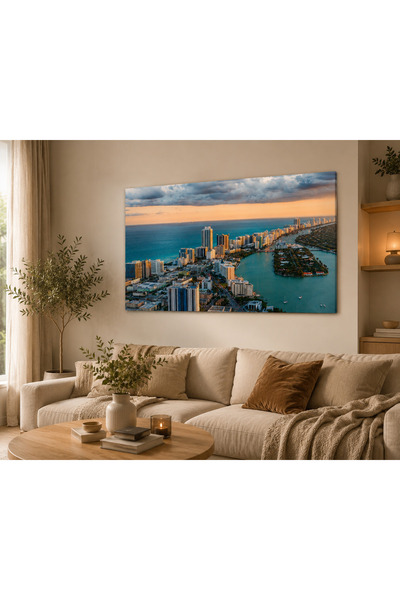 FTRMALZEMECİM Şehir ve Deniz Manzaralı MDF Tablo Modern Kent Silüeti Duvar De...