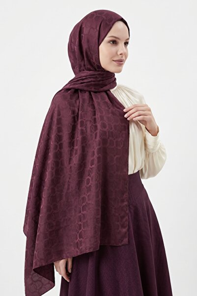 InStyle Soft Oval Patterned Burgundy Jacquard Shawl
