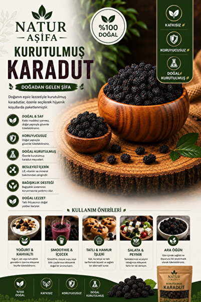 Natura Şifa Doğal Kurutulmuş Karadut Katkısız Kuru Meyve Atıştırmalık 100 Gr