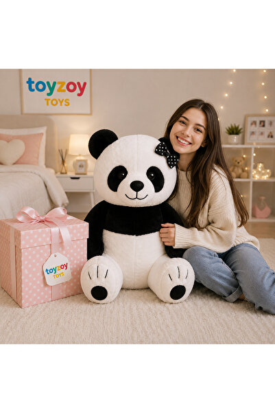 Toyzoy Toys Panda Siyah Puantiyeli Tokalı 90 cm - Dev Boy