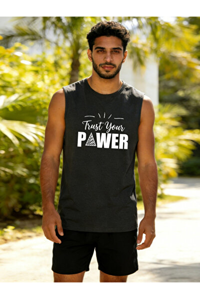 Take Two By Styli Men Charcoal Text Print Round Neck Tank and Shorts Co-Ords
