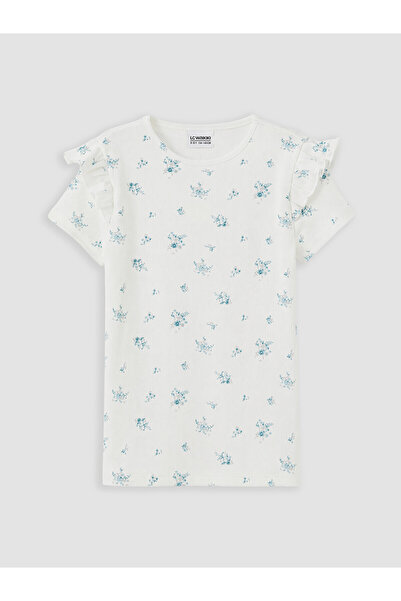 LC Waikiki Peak New Season Floral Patterned Ruffle Girls' T-Shirt