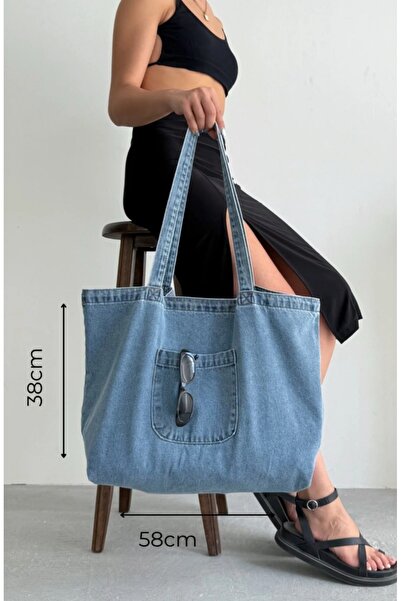 PASSTELL Women's Large Size Denim Jeans Beach and Shoulder Bag with Front Poc...