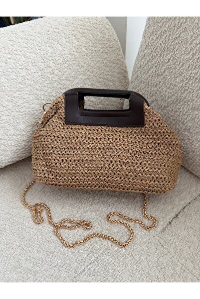 STİL SİDELYA Wicker Knitted Scholar Chain Strap Hand and Shoulder Women's Bag