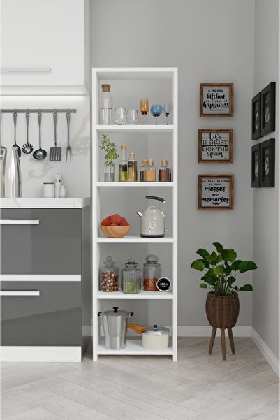 alpaevmobilya 150 Cm 5 Raflı Ahşap Açık Mutfak Dolabı Çok Amaçlı Organizer Ra...