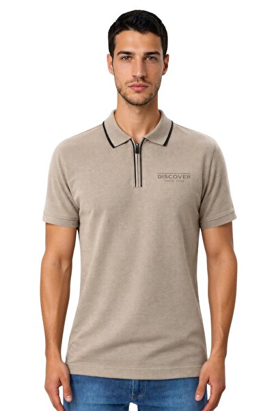 Arma Ar-Ma Men's Polo Collar T-Shirt Without Print Basic Collar Zippered Regu...