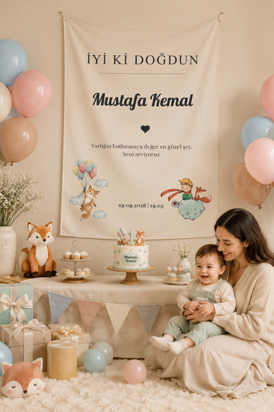 Vagonik Kişiye Özel Doğum Günü Happy Birthday Duvar Örtüsü Duvar Halısı Birin...