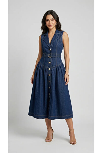 ALOFA Denim Grace Midi Elbise