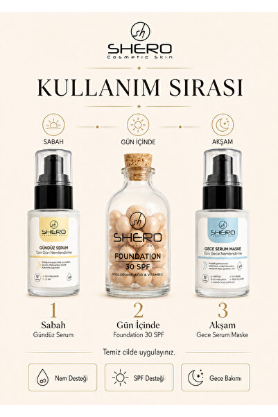 3’lü Cilt Bakım ve Makyaj Seti Gündüz Serum + Gece Serum Maske + SPF 30 Foundation