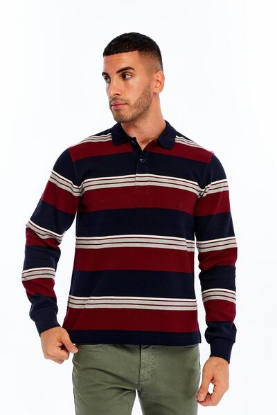 Arma Ar-Ma Men's Polo Collar Sweatshirt Unprinted Striped Buttoned Pocketless...