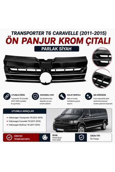 ARTEA 7E5853651NPU Volkswagen Transporter T6 Caravelle Ön Panjur Krom Çıtalı ...