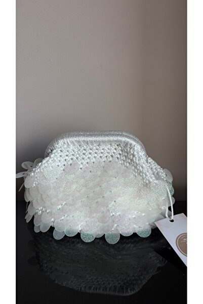 PeriStore Beyaz Pullu Mini Boy Portföy Çanta 22cm El Örmesi Astarlı Aynı Gün ...