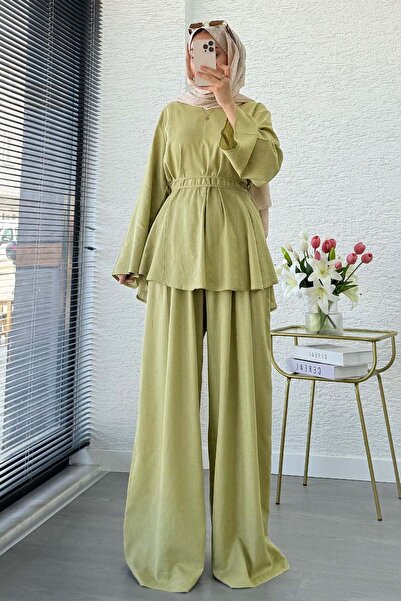 MELEK ARAZ Premium Linen Velora Trousers Set - Oil Green